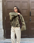 Olive Suede Bomber Jacket