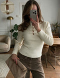 Pearl-Detail Ribbed Knit Top