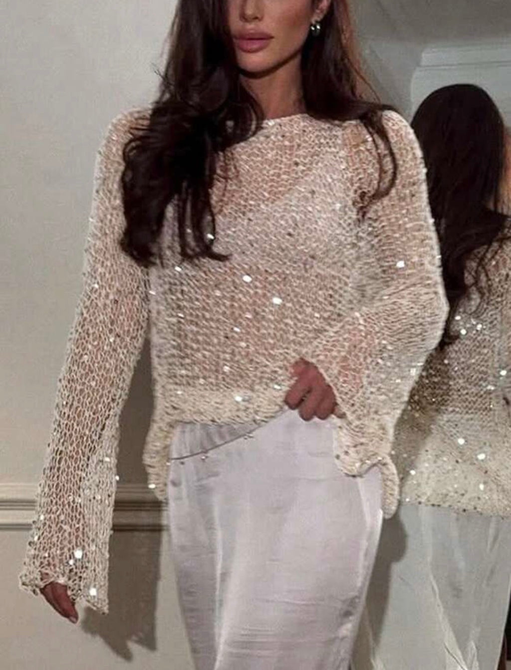 Sequin Open-Knit Top